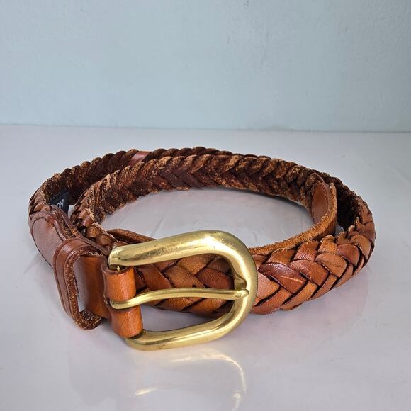 Brighton Braided Leather Belt Women\'s 38 Brown Solid Brass Buckle Old Money Boho main image 4